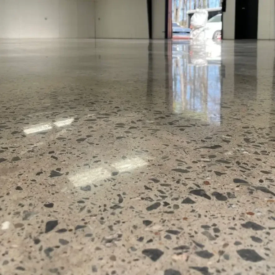 Polished concrete with natural exposed aggregate