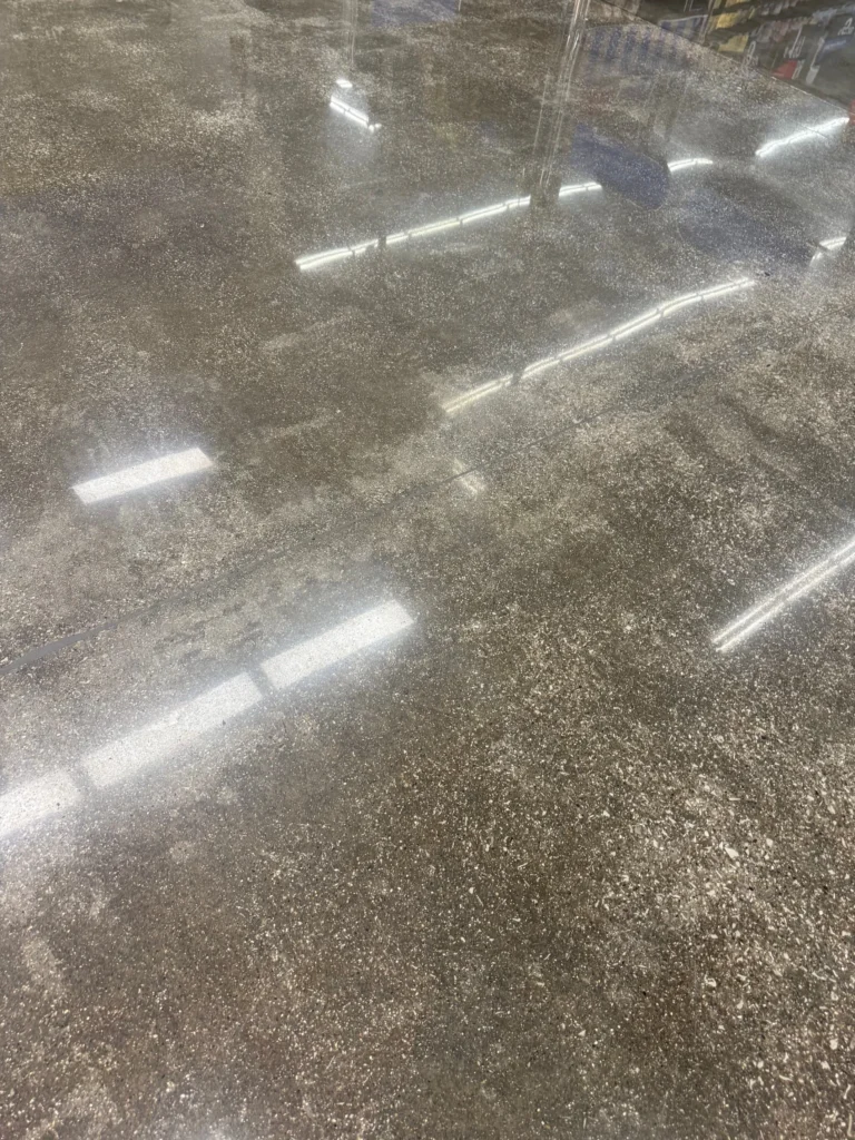 Detailed view of aggregate and sheen in polished concrete